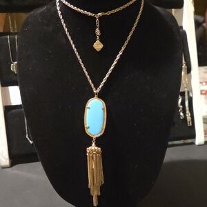 Kendra Scott Rayne Turquoise Magnesite Tassel Necklace in Retired Gold Frame